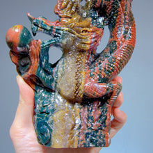 Load image into Gallery viewer, Hand Carved Bright Color Ocean Jasper Chinese Dragon

