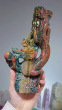 Load and play video in Gallery viewer, Hand Carved Bright Color Ocean Jasper Chinese Dragon
